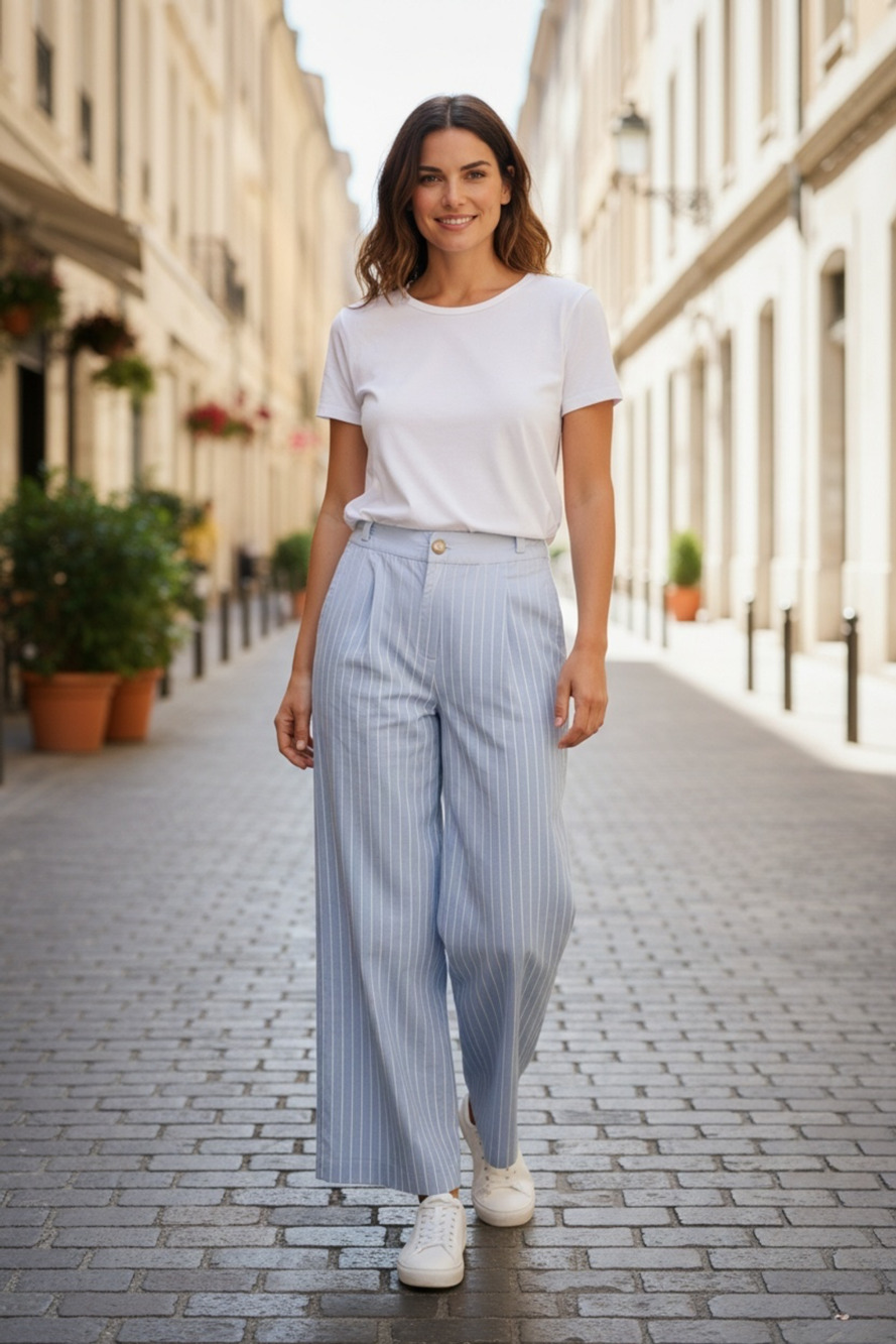 NWT PrettyLittleThing Blue Poplin Pinstripe Trousers Size US 10